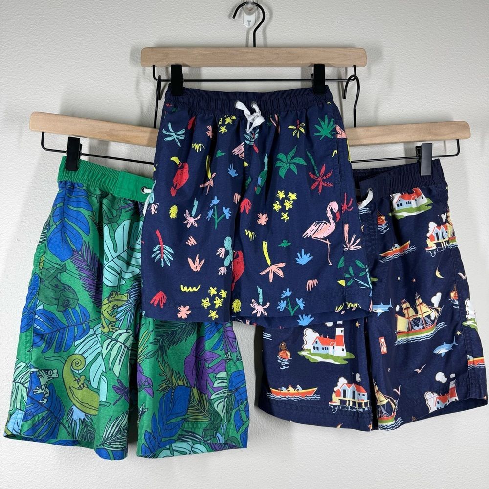 Hanna Andersson Boys Swim Trunks Bundle Tropical Boats Flamingo Size 110-120 6/7